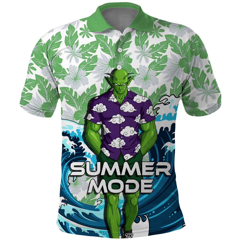 Piccolo Dragon Ball Summer Theme Polo Shirt with Tropical Shirt Shenron Background and Ocean Wave Design - The Mazicc