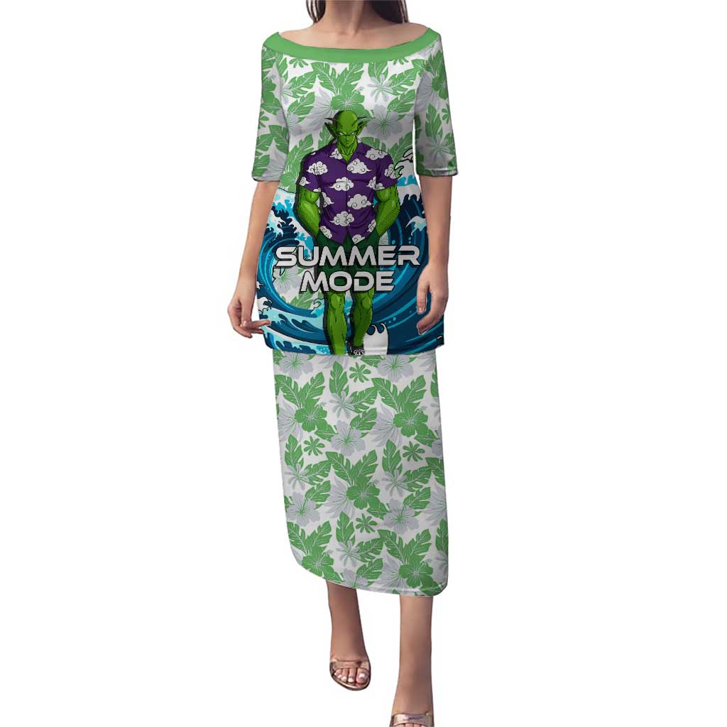 Piccolo Dragon Ball Summer Theme Puletasi with Tropical Shirt Shenron Background and Ocean Wave Design - The Mazicc
