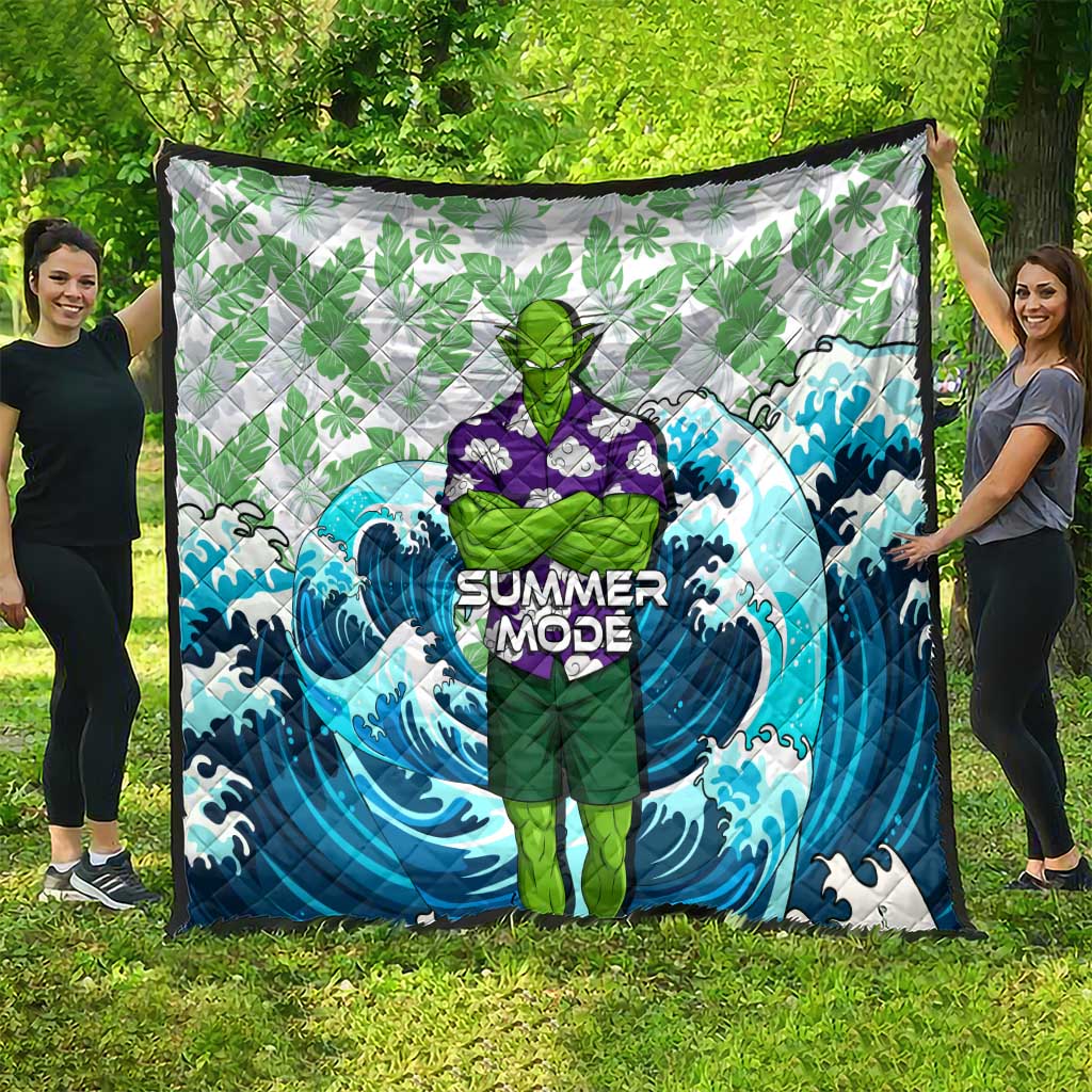 Piccolo Dragon Ball Summer Theme Quilt with Tropical Shirt Shenron Background and Ocean Wave Design - The Mazicc