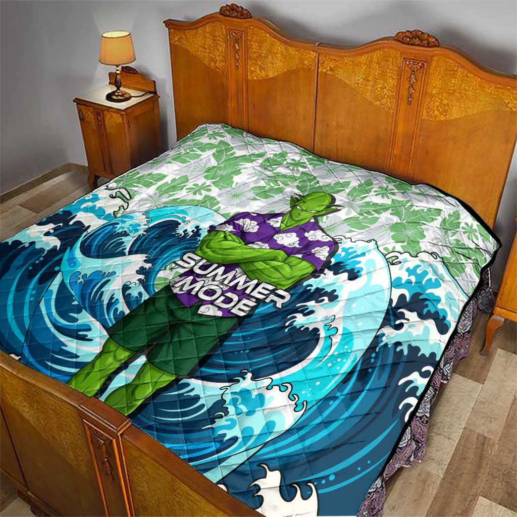 Piccolo Dragon Ball Summer Theme Quilt with Tropical Shirt Shenron Background and Ocean Wave Design - The Mazicc