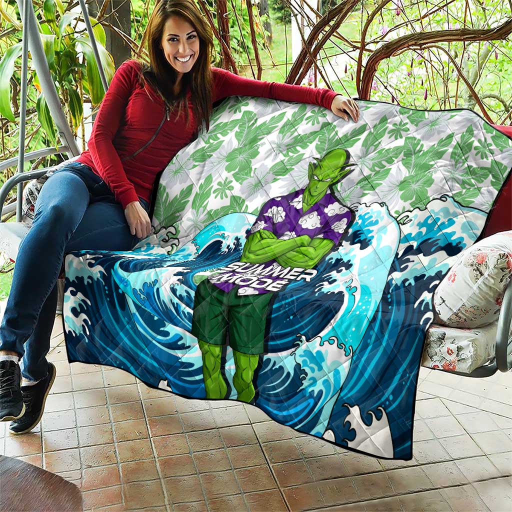Piccolo Dragon Ball Summer Theme Quilt with Tropical Shirt Shenron Background and Ocean Wave Design - The Mazicc