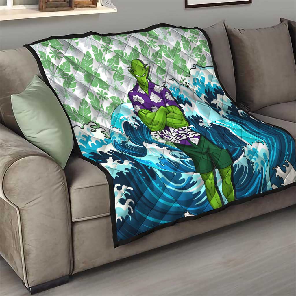 Piccolo Dragon Ball Summer Theme Quilt with Tropical Shirt Shenron Background and Ocean Wave Design - The Mazicc