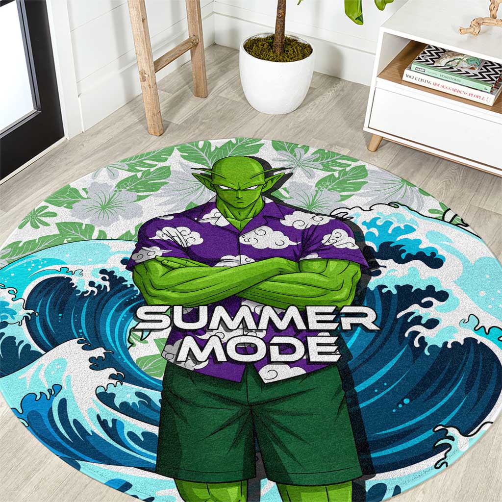 Piccolo Dragon Ball Summer Theme Round Carpet with Tropical Shirt Shenron Background and Ocean Wave Design - The Mazicc