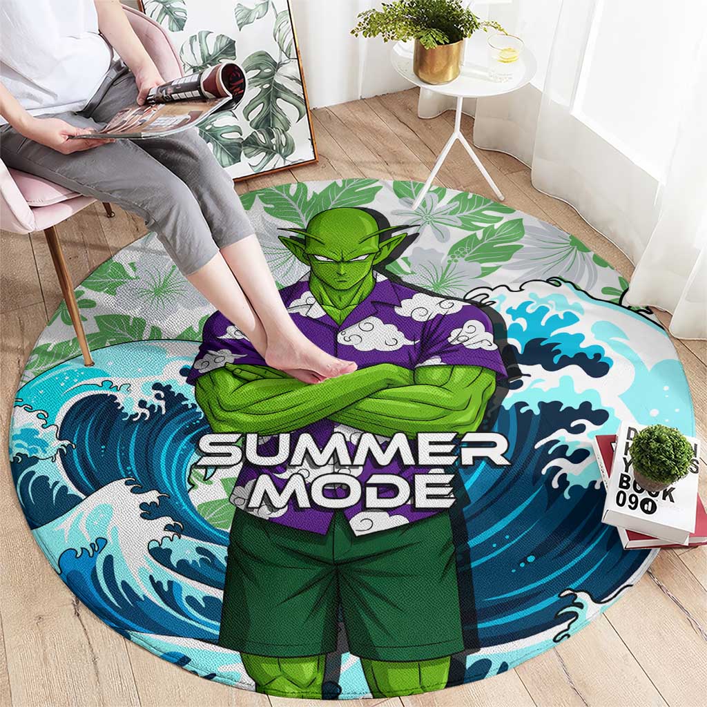 Piccolo Dragon Ball Summer Theme Round Carpet with Tropical Shirt Shenron Background and Ocean Wave Design - The Mazicc