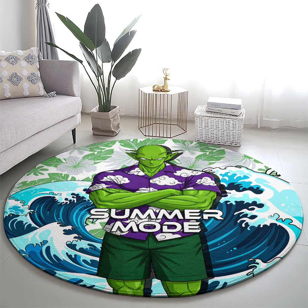 Piccolo Dragon Ball Summer Theme Round Carpet with Tropical Shirt Shenron Background and Ocean Wave Design - The Mazicc