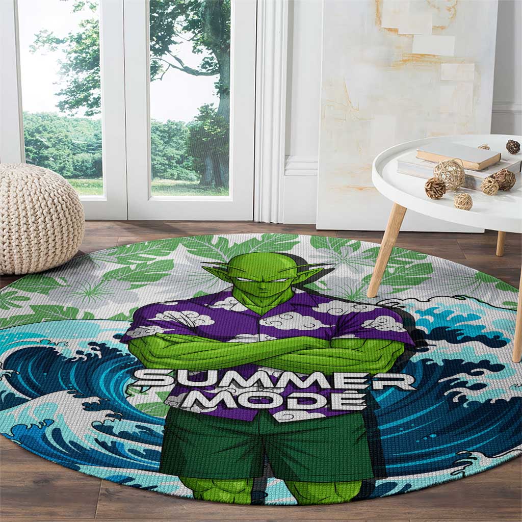 Piccolo Dragon Ball Summer Theme Round Carpet with Tropical Shirt Shenron Background and Ocean Wave Design - The Mazicc