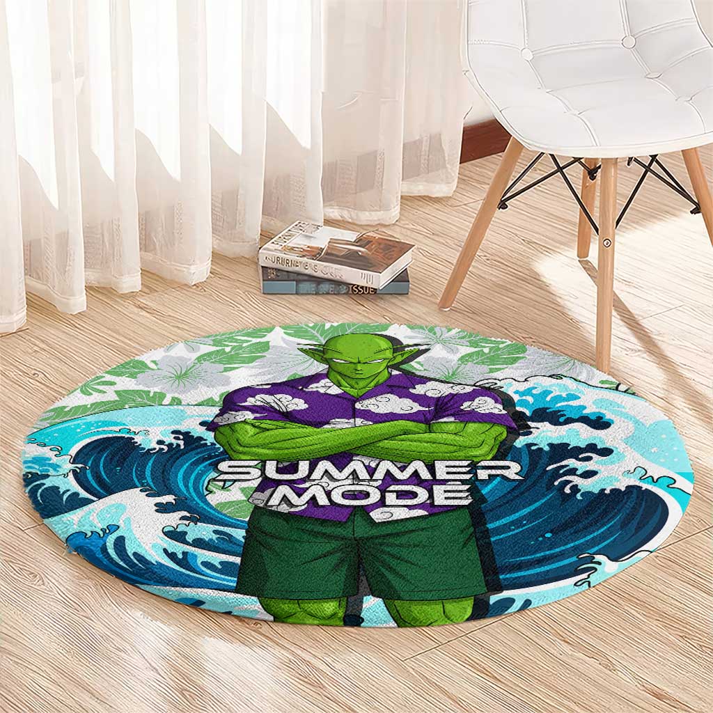 Piccolo Dragon Ball Summer Theme Round Carpet with Tropical Shirt Shenron Background and Ocean Wave Design - The Mazicc
