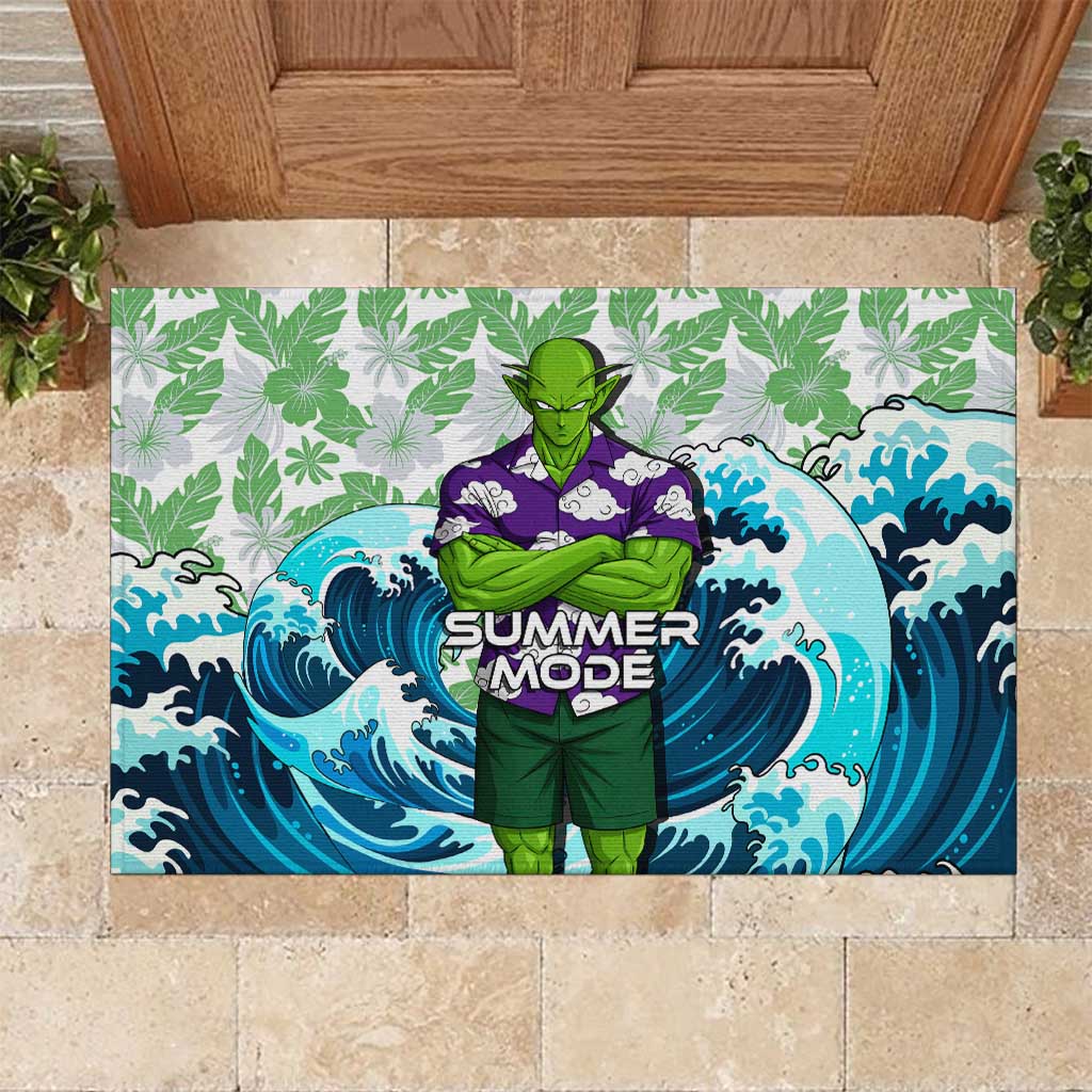 Piccolo Dragon Ball Summer Theme Rubber Doormat with Tropical Shirt Shenron Background and Ocean Wave Design - The Mazicc