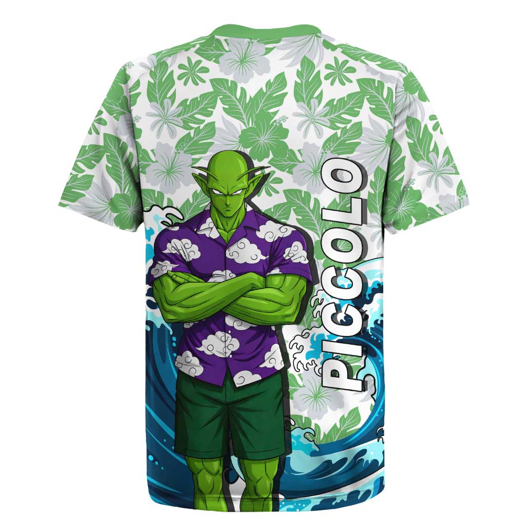 Piccolo Dragon Ball Summer Theme Rugby Jersey with Tropical Shirt Shenron Background and Ocean Wave Design - The Mazicc