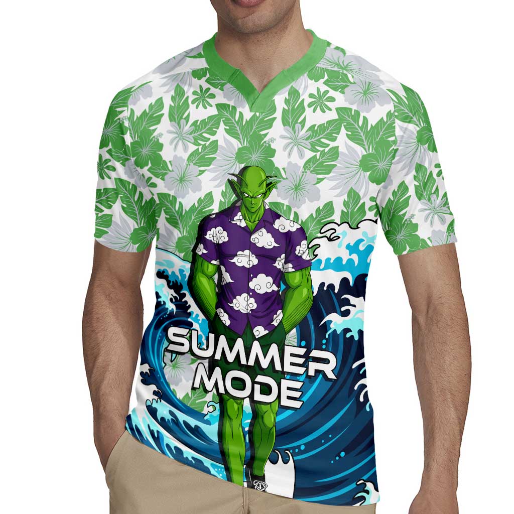Piccolo Dragon Ball Summer Theme Rugby Jersey with Tropical Shirt Shenron Background and Ocean Wave Design - The Mazicc
