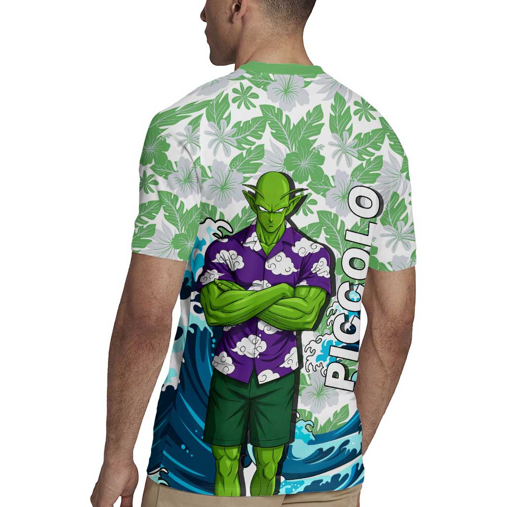 Piccolo Dragon Ball Summer Theme Rugby Jersey with Tropical Shirt Shenron Background and Ocean Wave Design - The Mazicc