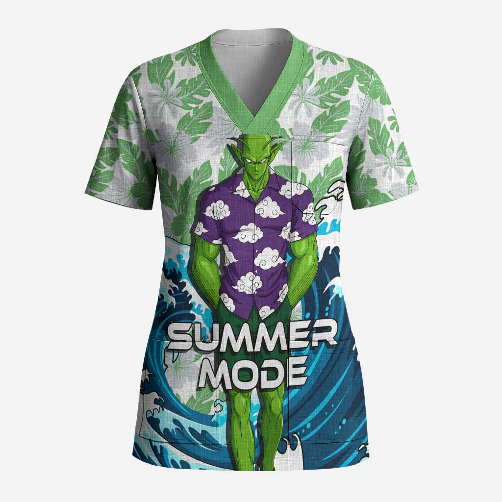 Piccolo Dragon Ball Summer Theme Scrub Top with Tropical Shirt Shenron Background and Ocean Wave Design - The Mazicc