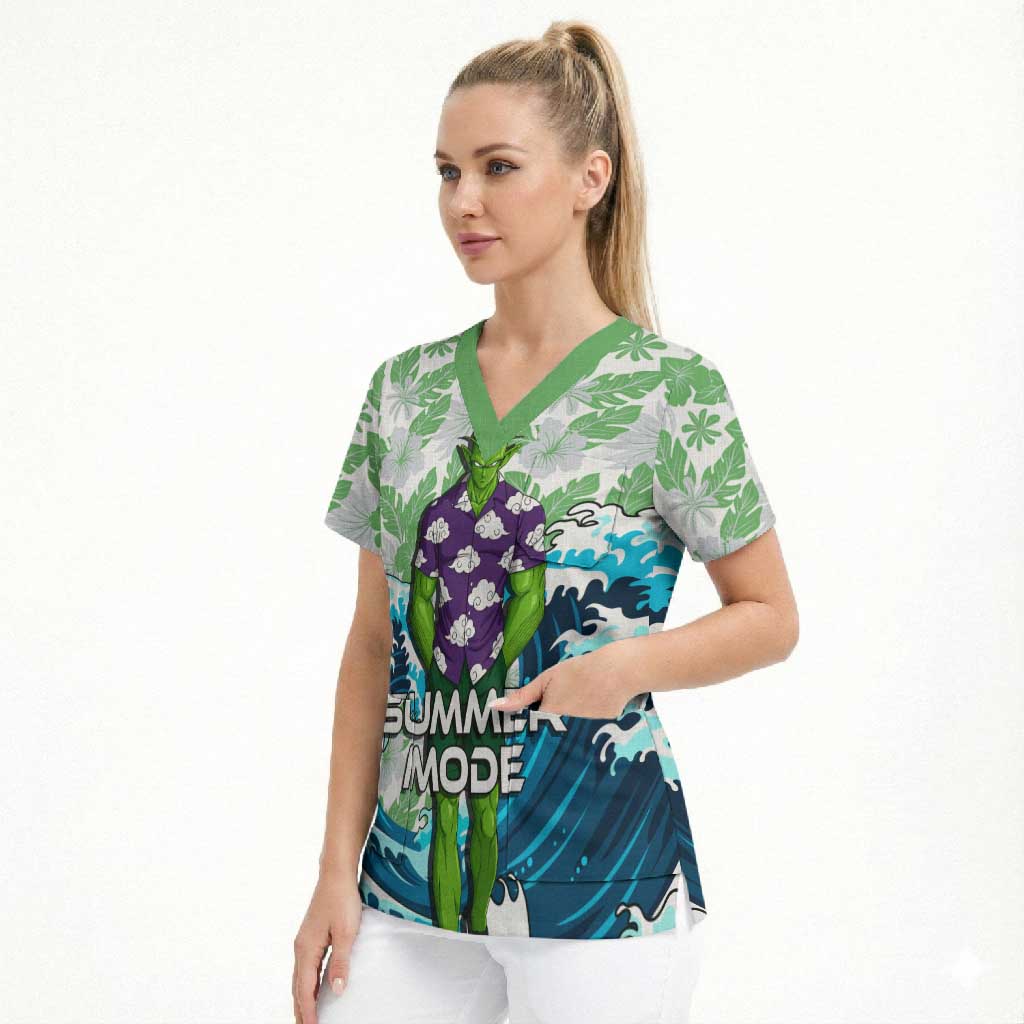 Piccolo Dragon Ball Summer Theme Scrub Top with Tropical Shirt Shenron Background and Ocean Wave Design - The Mazicc