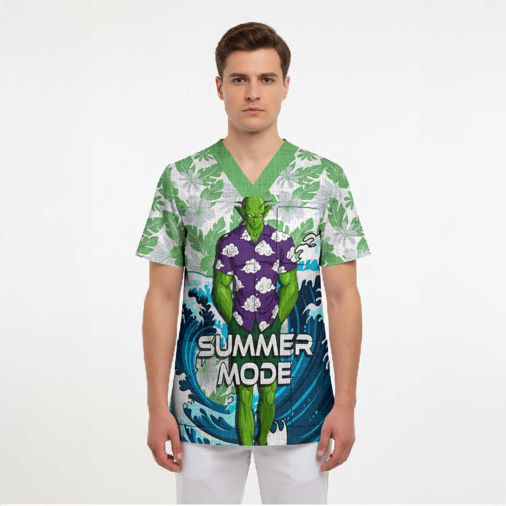 Piccolo Dragon Ball Summer Theme Scrub Top with Tropical Shirt Shenron Background and Ocean Wave Design - The Mazicc