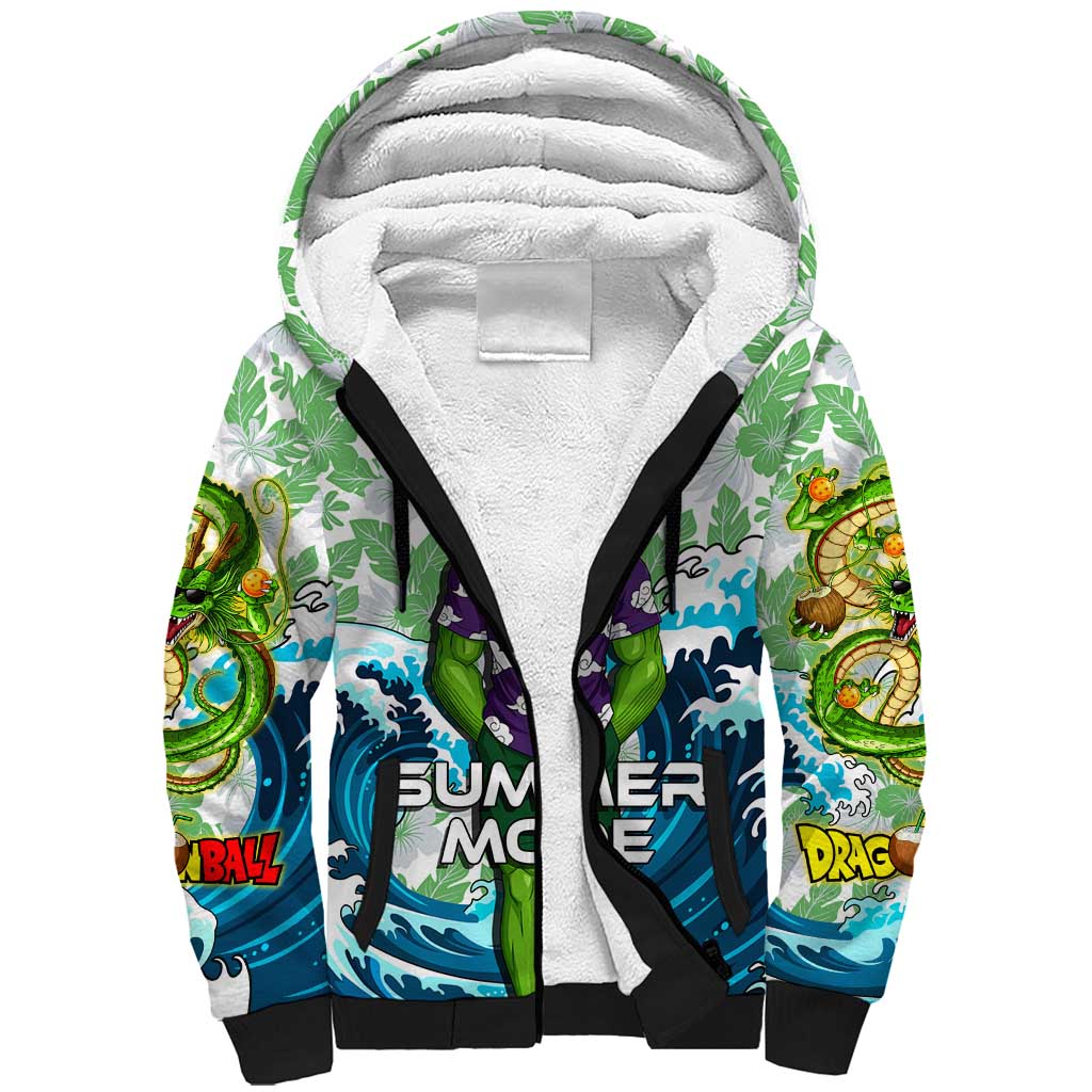 Piccolo Dragon Ball Summer Theme Sherpa Hoodie with Tropical Shirt Shenron Background and Ocean Wave Design - The Mazicc