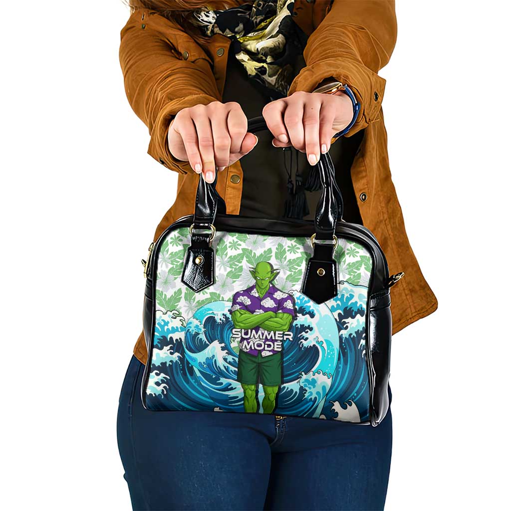 Piccolo Dragon Ball Summer Theme Shoulder Handbag with Tropical Shirt Shenron Background and Ocean Wave Design - The Mazicc