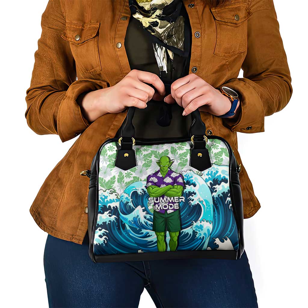 Piccolo Dragon Ball Summer Theme Shoulder Handbag with Tropical Shirt Shenron Background and Ocean Wave Design - The Mazicc