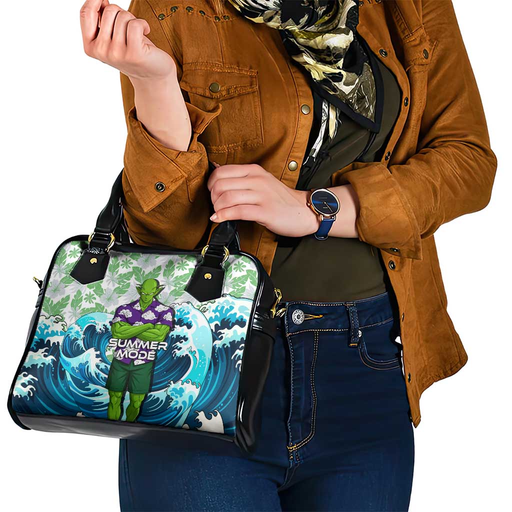 Piccolo Dragon Ball Summer Theme Shoulder Handbag with Tropical Shirt Shenron Background and Ocean Wave Design - The Mazicc