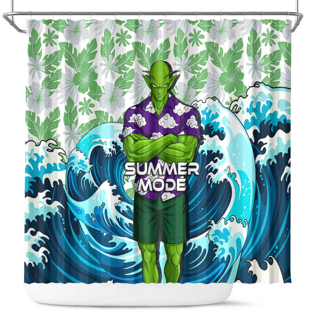 Piccolo Dragon Ball Summer Theme Shower Curtain with Tropical Shirt Shenron Background and Ocean Wave Design - The Mazicc