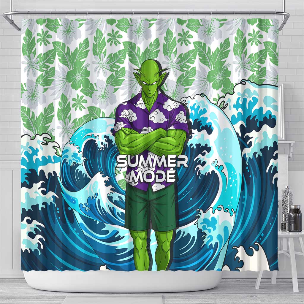 Piccolo Dragon Ball Summer Theme Shower Curtain with Tropical Shirt Shenron Background and Ocean Wave Design - The Mazicc
