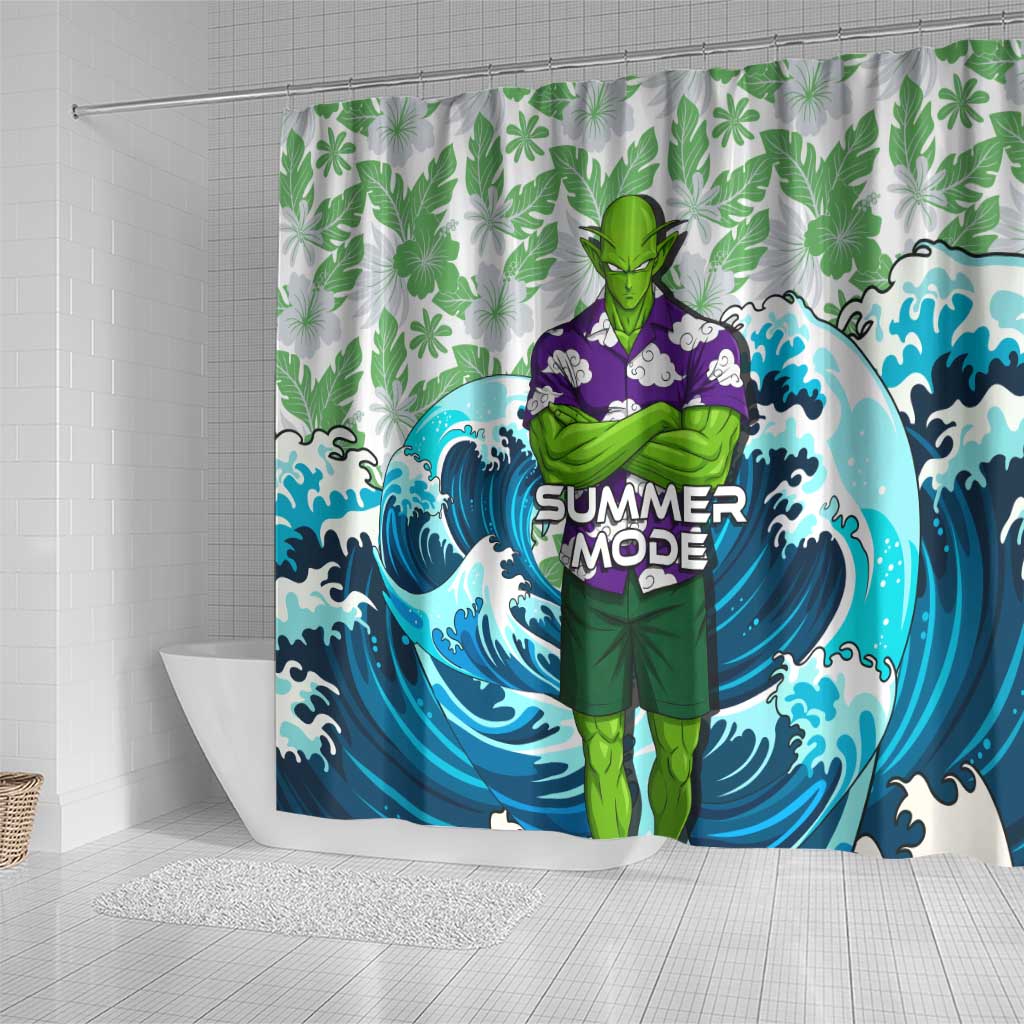 Piccolo Dragon Ball Summer Theme Shower Curtain with Tropical Shirt Shenron Background and Ocean Wave Design - The Mazicc