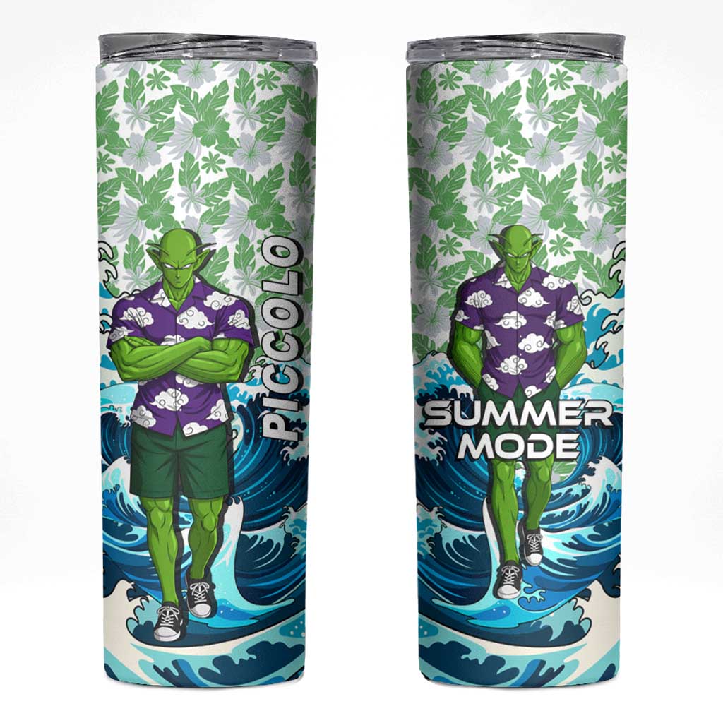Piccolo Dragon Ball Summer Theme Skinny Tumbler with Tropical Shirt Shenron Background and Ocean Wave Design - The Mazicc