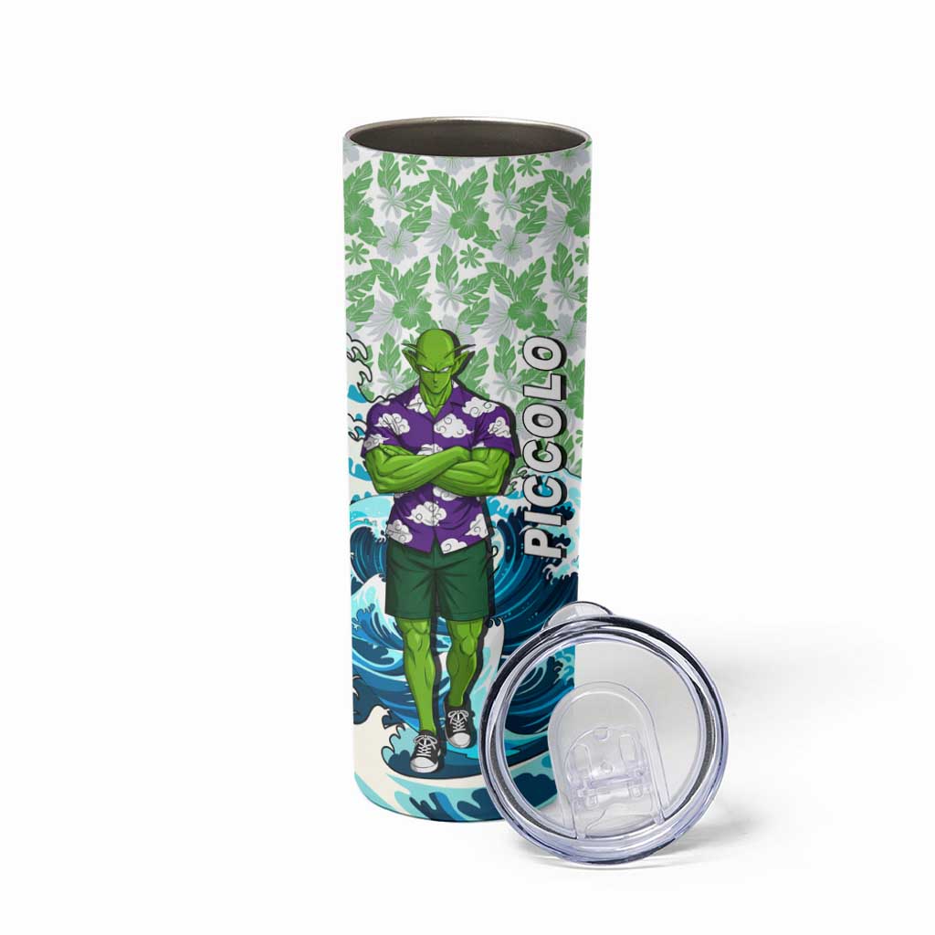 Piccolo Dragon Ball Summer Theme Skinny Tumbler with Tropical Shirt Shenron Background and Ocean Wave Design - The Mazicc