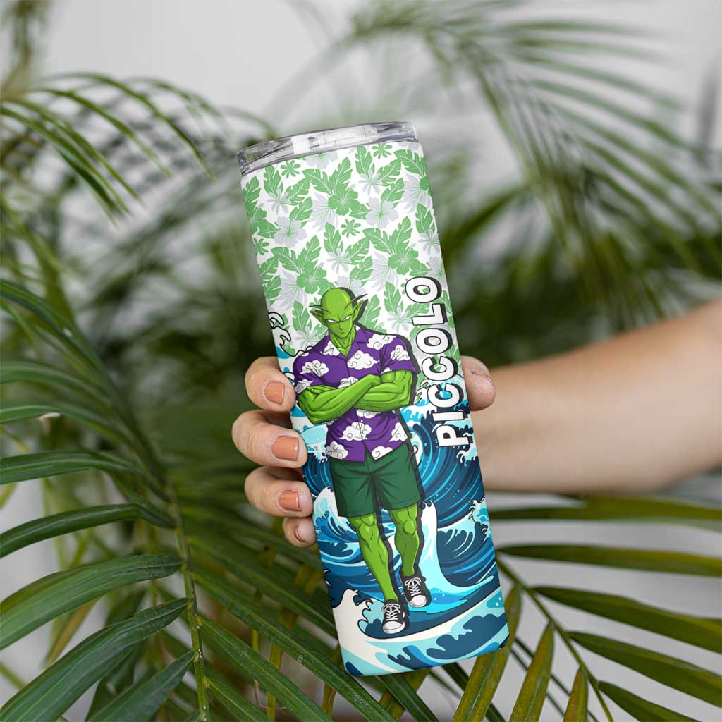 Piccolo Dragon Ball Summer Theme Skinny Tumbler with Tropical Shirt Shenron Background and Ocean Wave Design - The Mazicc