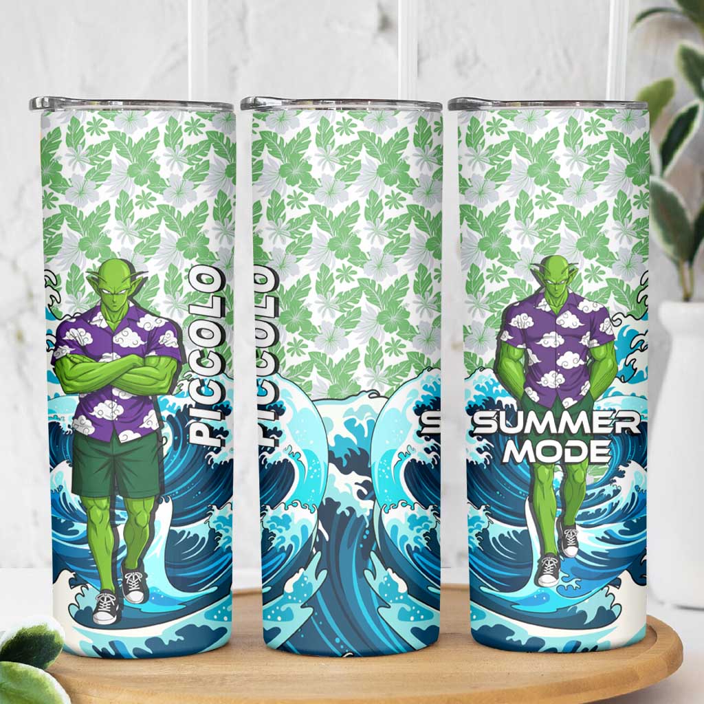Piccolo Dragon Ball Summer Theme Skinny Tumbler with Tropical Shirt Shenron Background and Ocean Wave Design - The Mazicc