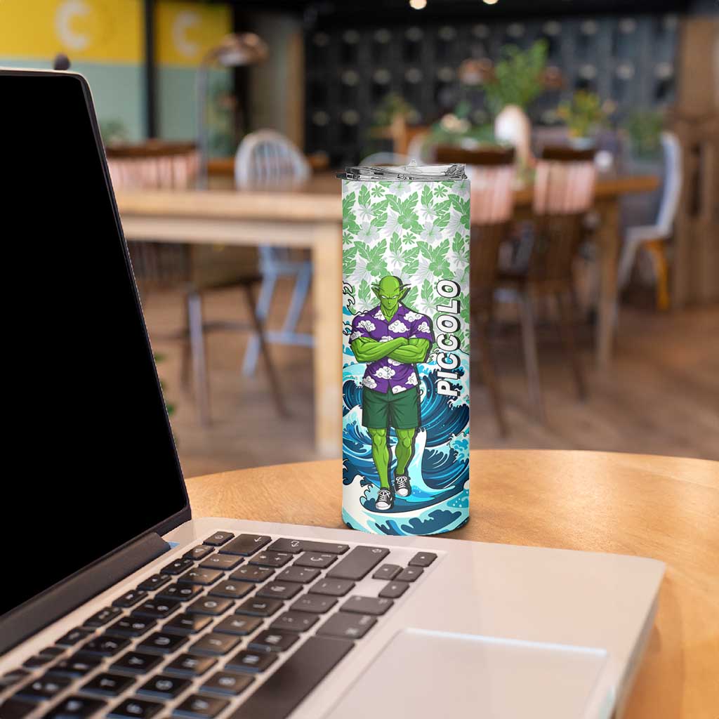Piccolo Dragon Ball Summer Theme Skinny Tumbler with Tropical Shirt Shenron Background and Ocean Wave Design - The Mazicc