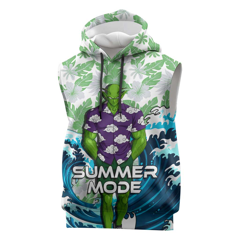 Piccolo Dragon Ball Summer Theme Sleeveless Hoodie with Tropical Shirt Shenron Background and Ocean Wave Design - The Mazicc