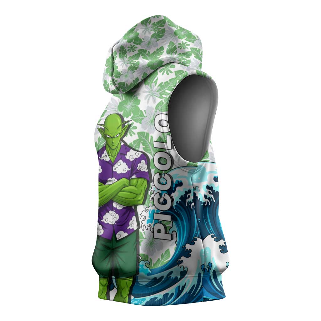 Piccolo Dragon Ball Summer Theme Sleeveless Hoodie with Tropical Shirt Shenron Background and Ocean Wave Design - The Mazicc