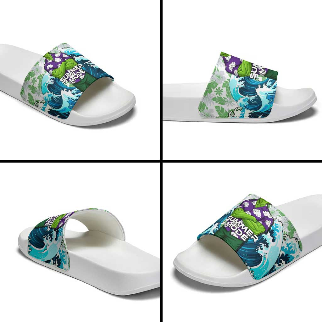 Piccolo Dragon Ball Summer Theme Slide Sandals with Tropical Shirt Shenron Background and Ocean Wave Design - The Mazicc
