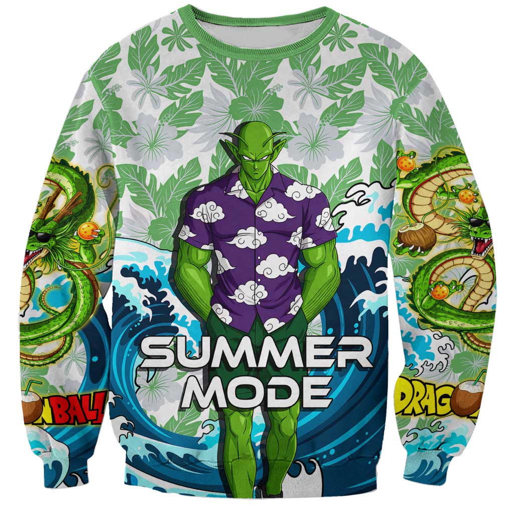 Piccolo Dragon Ball Summer Theme Sweatshirt with Tropical Shirt Shenron Background and Ocean Wave Design - The Mazicc