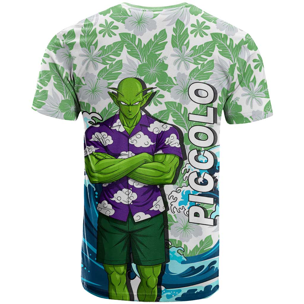 Piccolo Dragon Ball Summer Theme T Shirt with Tropical Shirt Shenron Background and Ocean Wave Design - The Mazicc