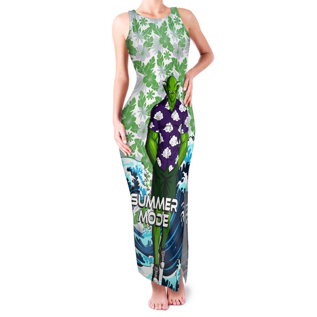 Piccolo Dragon Ball Summer Theme Tank Maxi Dress with Tropical Shirt Shenron Background and Ocean Wave Design - The Mazicc