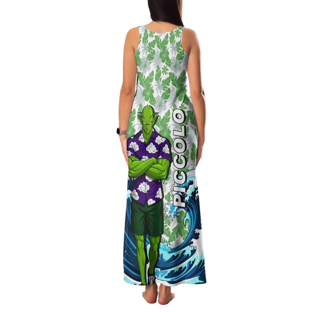 Piccolo Dragon Ball Summer Theme Tank Maxi Dress with Tropical Shirt Shenron Background and Ocean Wave Design - The Mazicc