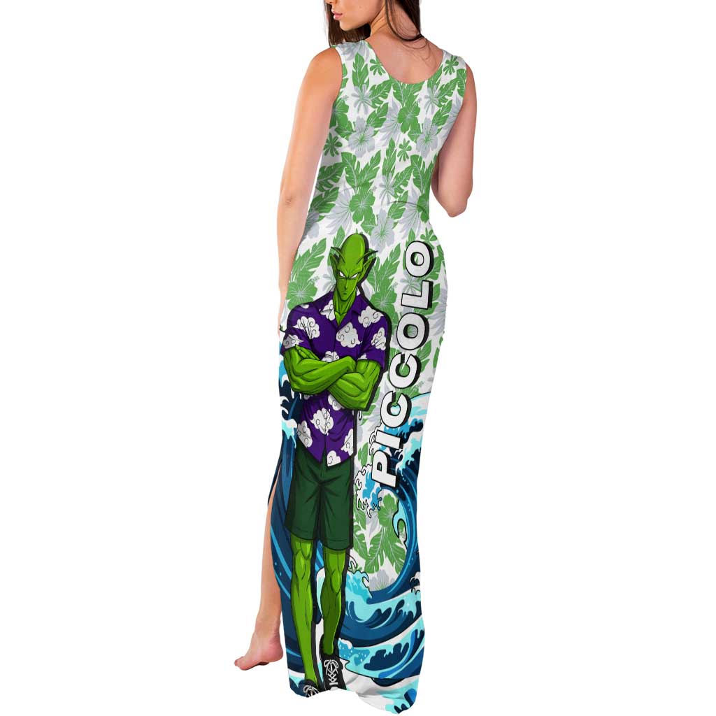 Piccolo Dragon Ball Summer Theme Tank Maxi Dress with Tropical Shirt Shenron Background and Ocean Wave Design - The Mazicc