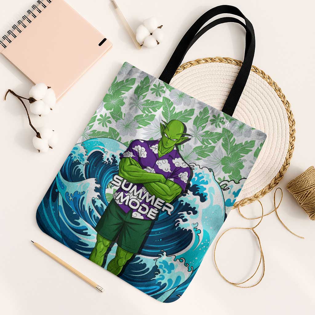 Piccolo Dragon Ball Summer Theme Tote Bag with Tropical Shirt Shenron Background and Ocean Wave Design - The Mazicc
