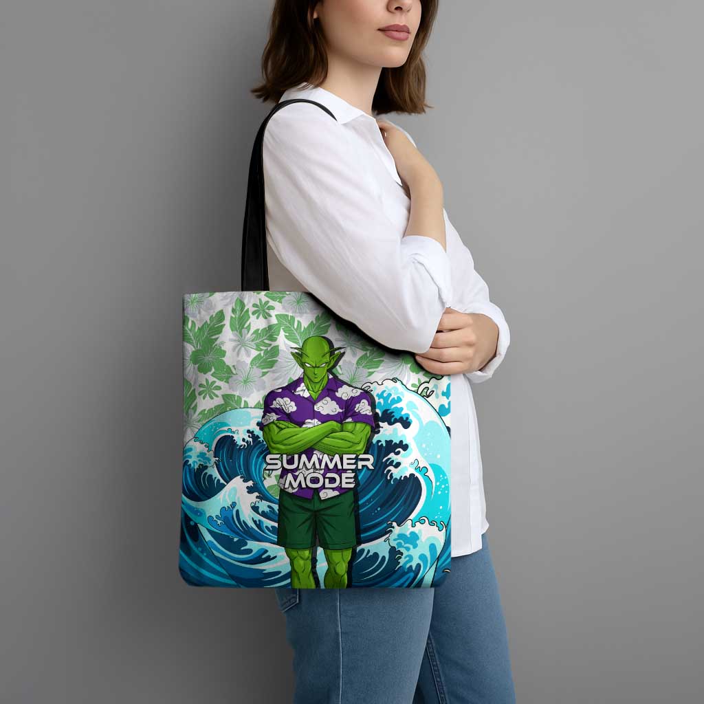 Piccolo Dragon Ball Summer Theme Tote Bag with Tropical Shirt Shenron Background and Ocean Wave Design - The Mazicc