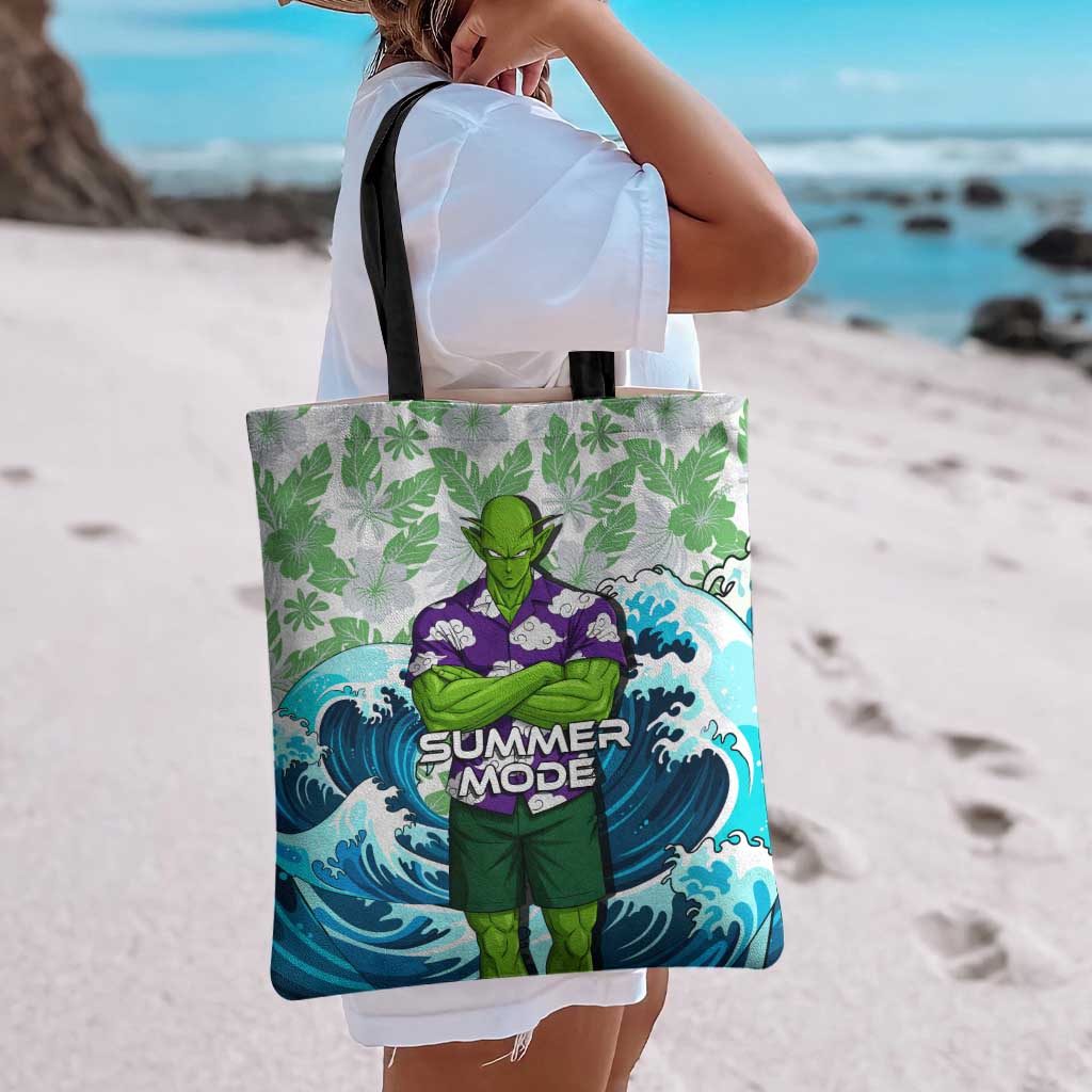 Piccolo Dragon Ball Summer Theme Tote Bag with Tropical Shirt Shenron Background and Ocean Wave Design - The Mazicc