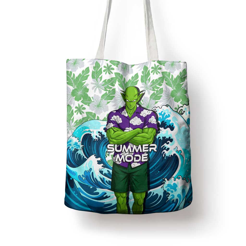 Piccolo Dragon Ball Summer Theme Tote Bag with Tropical Shirt Shenron Background and Ocean Wave Design - The Mazicc