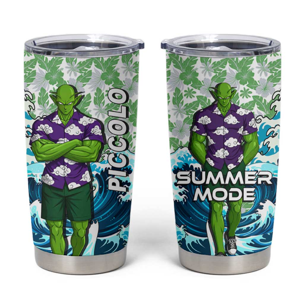 Piccolo Dragon Ball Summer Theme Tumbler Cup with Tropical Shirt Shenron Background and Ocean Wave Design - The Mazicc