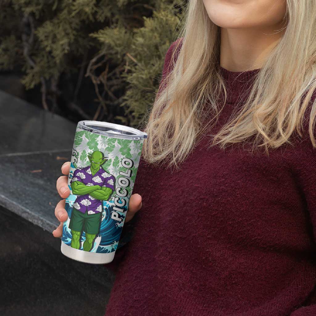 Piccolo Dragon Ball Summer Theme Tumbler Cup with Tropical Shirt Shenron Background and Ocean Wave Design - The Mazicc
