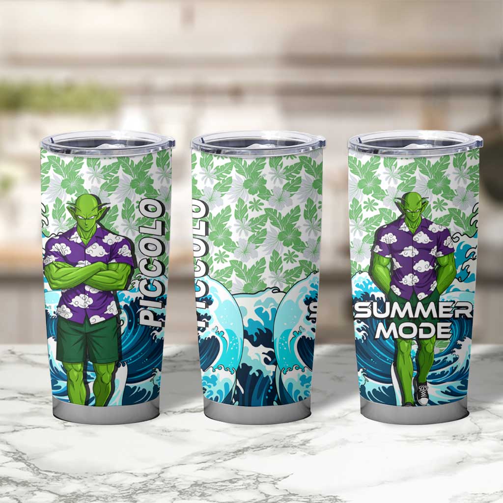 Piccolo Dragon Ball Summer Theme Tumbler Cup with Tropical Shirt Shenron Background and Ocean Wave Design - The Mazicc