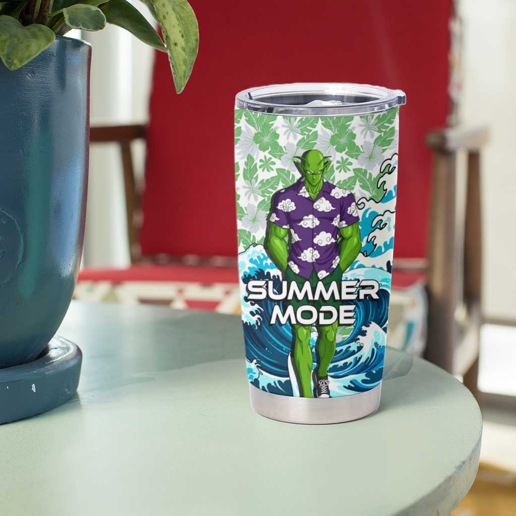 Piccolo Dragon Ball Summer Theme Tumbler Cup with Tropical Shirt Shenron Background and Ocean Wave Design - The Mazicc