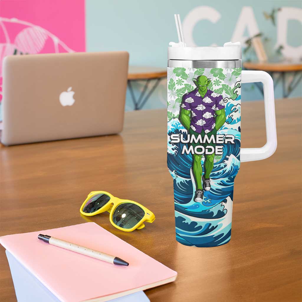 Piccolo Dragon Ball Summer Theme Tumbler With Handle with Tropical Shirt Shenron Background and Ocean Wave Design - The Mazicc