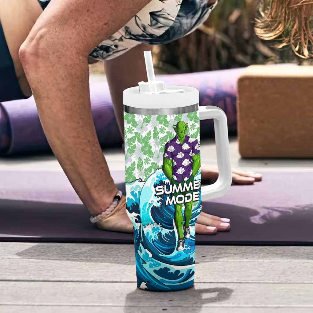 Piccolo Dragon Ball Summer Theme Tumbler With Handle with Tropical Shirt Shenron Background and Ocean Wave Design - The Mazicc