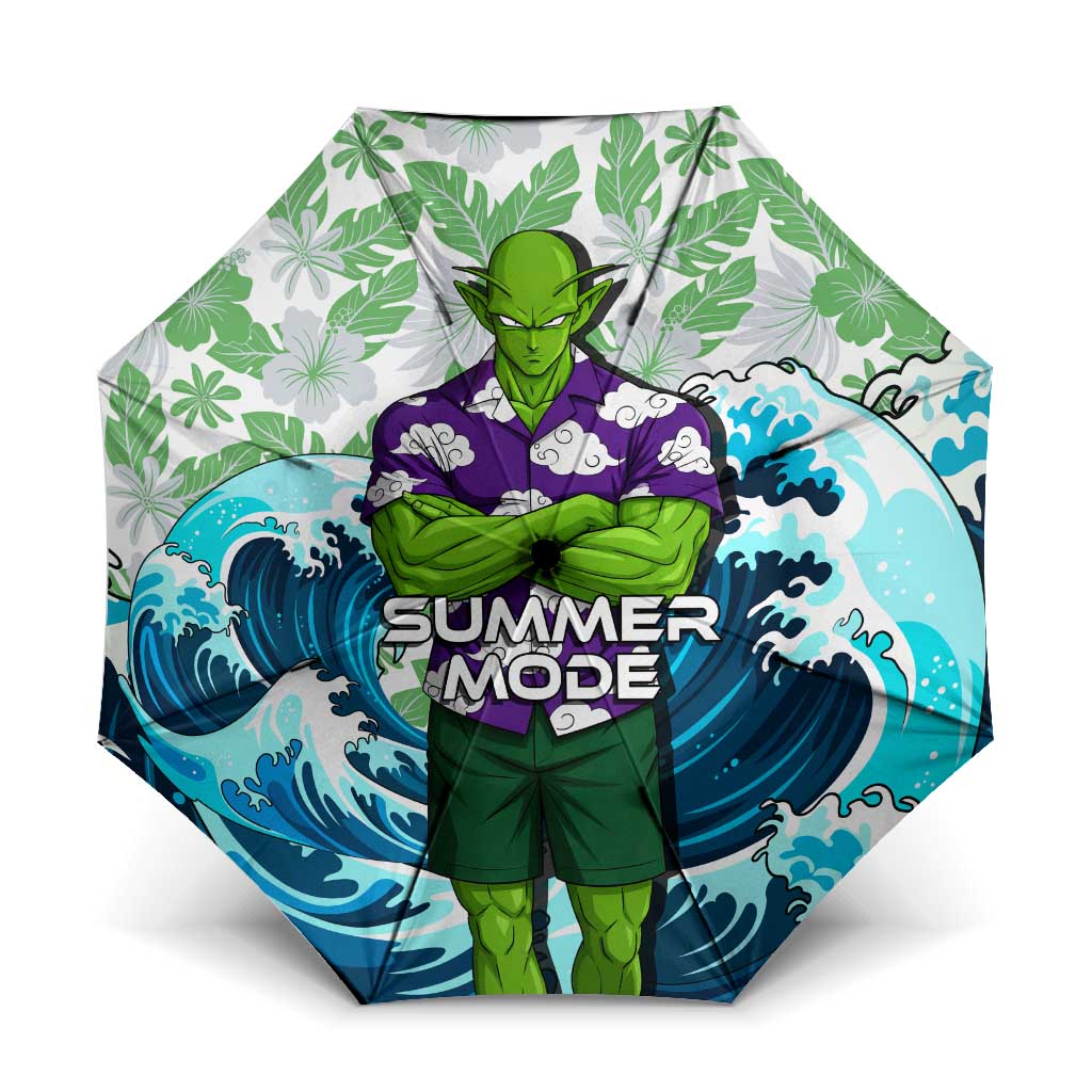 Piccolo Dragon Ball Summer Theme Umbrella with Tropical Shirt Shenron Background and Ocean Wave Design - The Mazicc