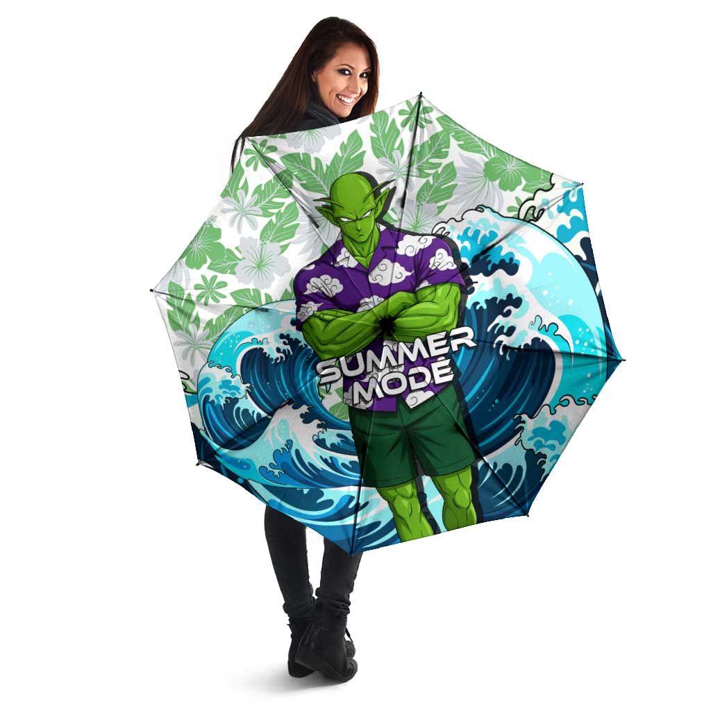 Piccolo Dragon Ball Summer Theme Umbrella with Tropical Shirt Shenron Background and Ocean Wave Design - The Mazicc